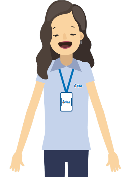 desenho de uma mulher com uniforme e crachá da DAE